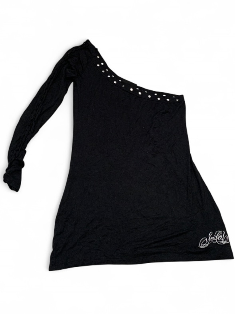 One-Shoulder Black Studded Women’s Top
